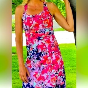 Title Nine Women's Small Strappy Dream Dress Wild Fuchsia Floral Shelf Bra
